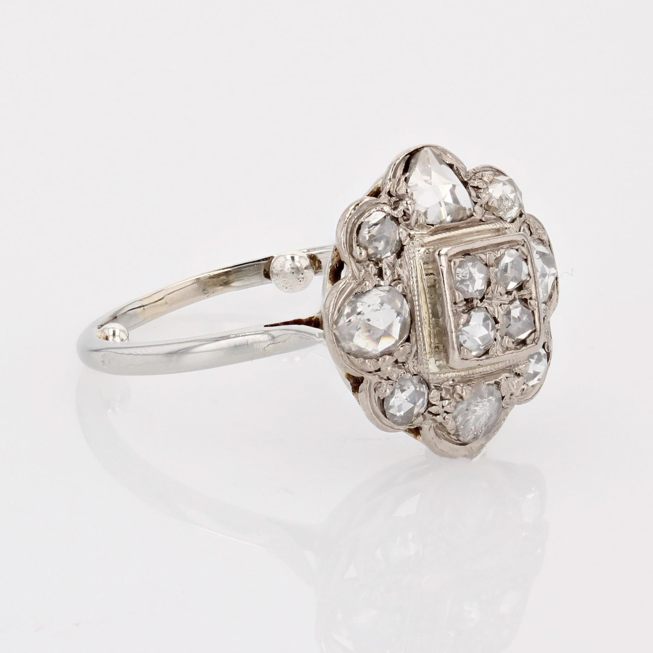 Französisch 1920s  Blumenring mit Diamant im Rosenschliff aus 18 Karat Weißgold 4