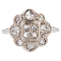French 1920s  Rose-cut Diamond 18 Karat White Gold Flower Ring