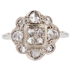 Französisch 1920s Blumenring mit Diamant im Rosenschliff aus 18 Karat Weißgold