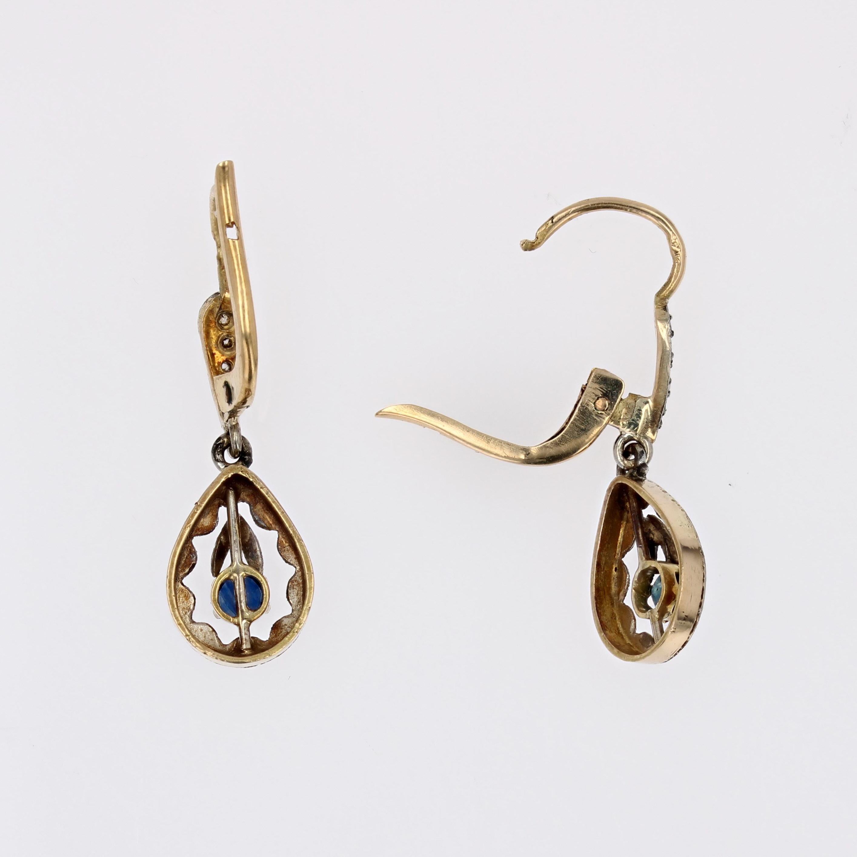 French 1920s Sapphire Diamonds 18 Karat Yellow White Gold Dangle Earrings For Sale 3