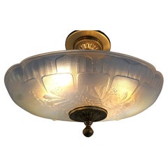 French 1920's Semi Flush Mount Opalescent Glass Chandelier #4