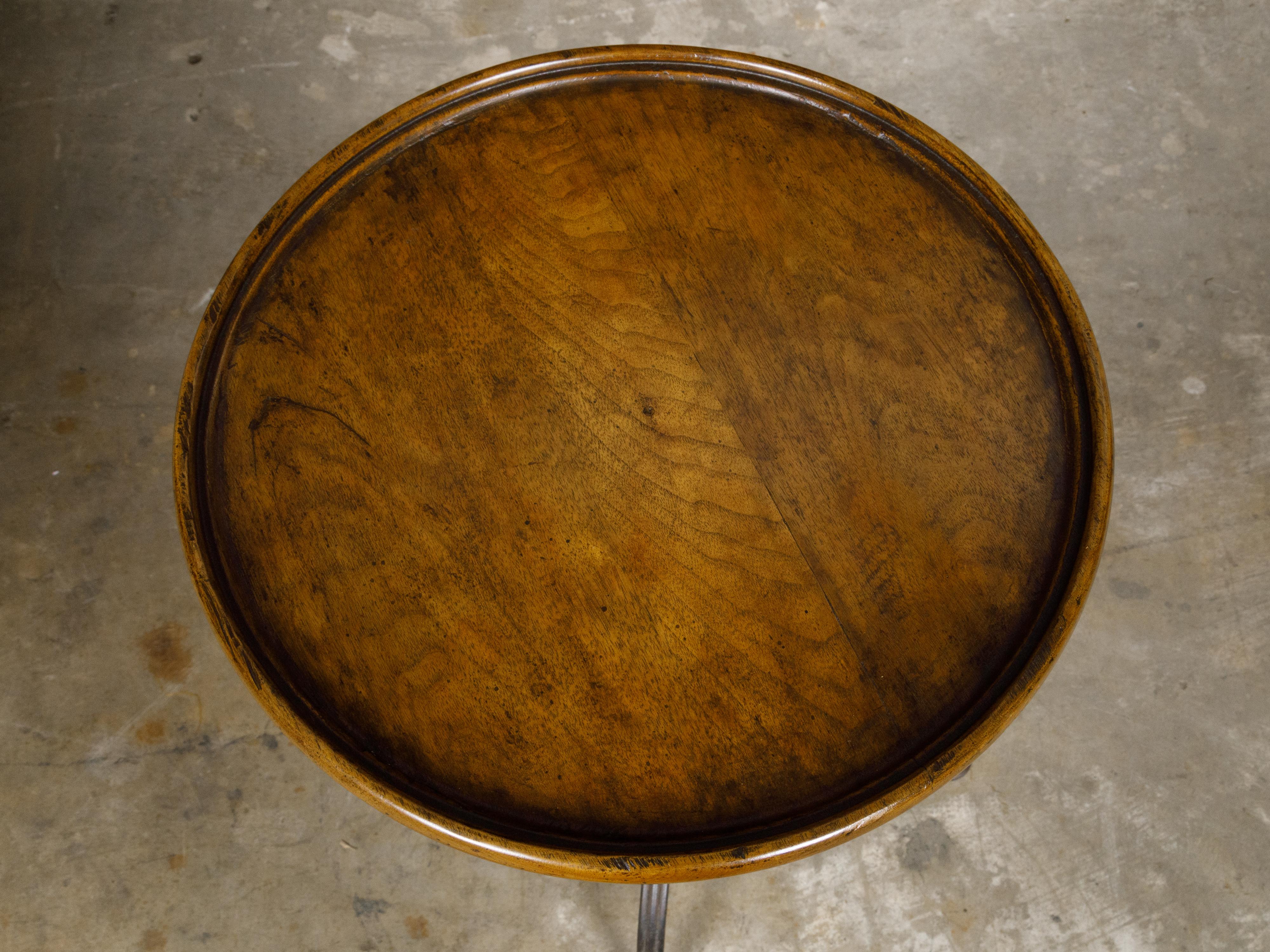 French 1920s Side Table with Round Wooden Tray Top and Iron Base In Good Condition For Sale In Atlanta, GA