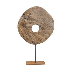 French 1920s Small Size Raw and Reclaimed Mahogany Wheel Mounted on Custom Stand