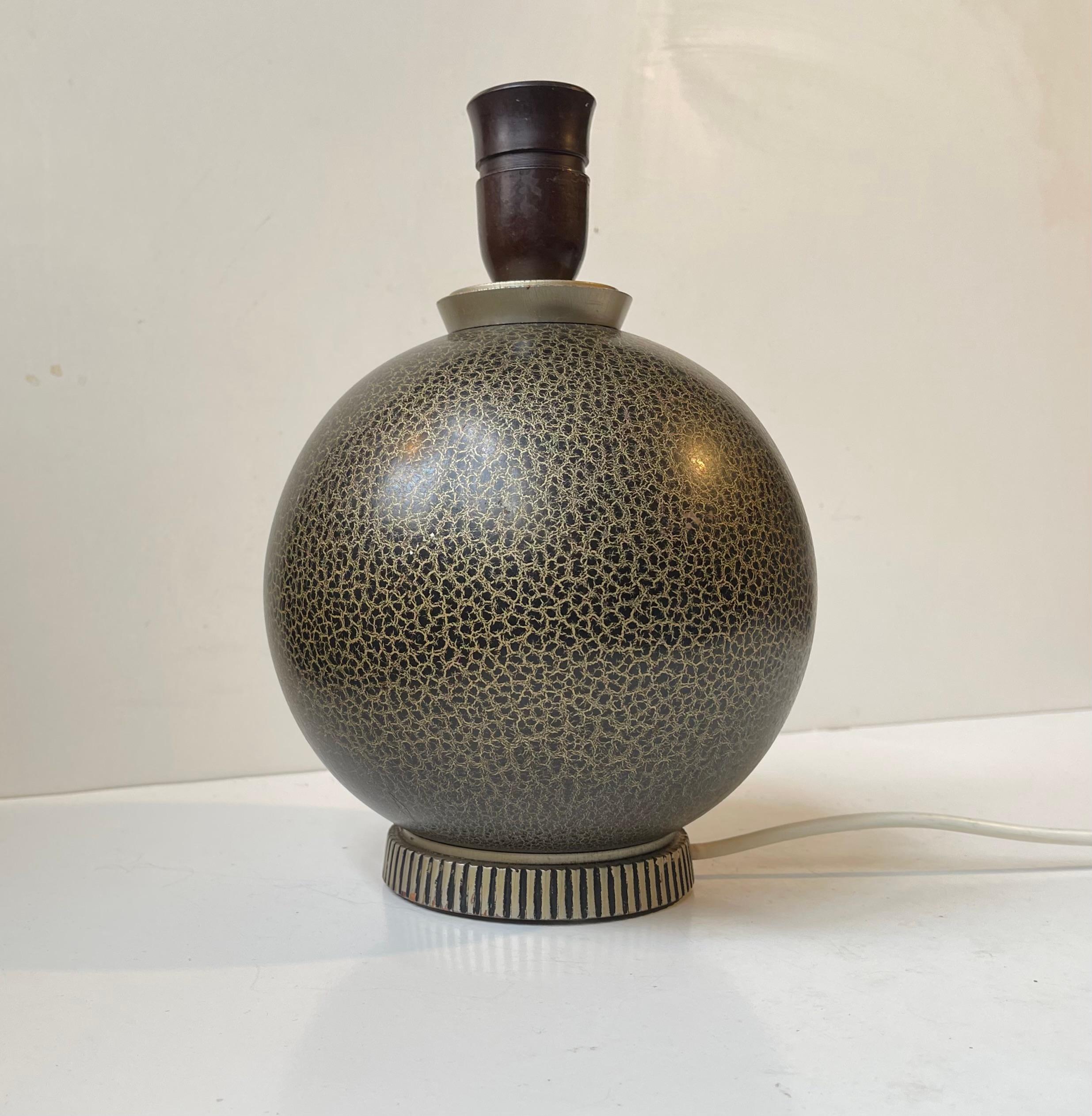 Glazed French 1920s Table Lamp in the Style Jean Besnard, Black - Gold Craquelé For Sale