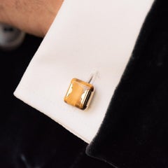 French 1920s Tiger's Eye 18 Karat Yellow Gold Cufflinks