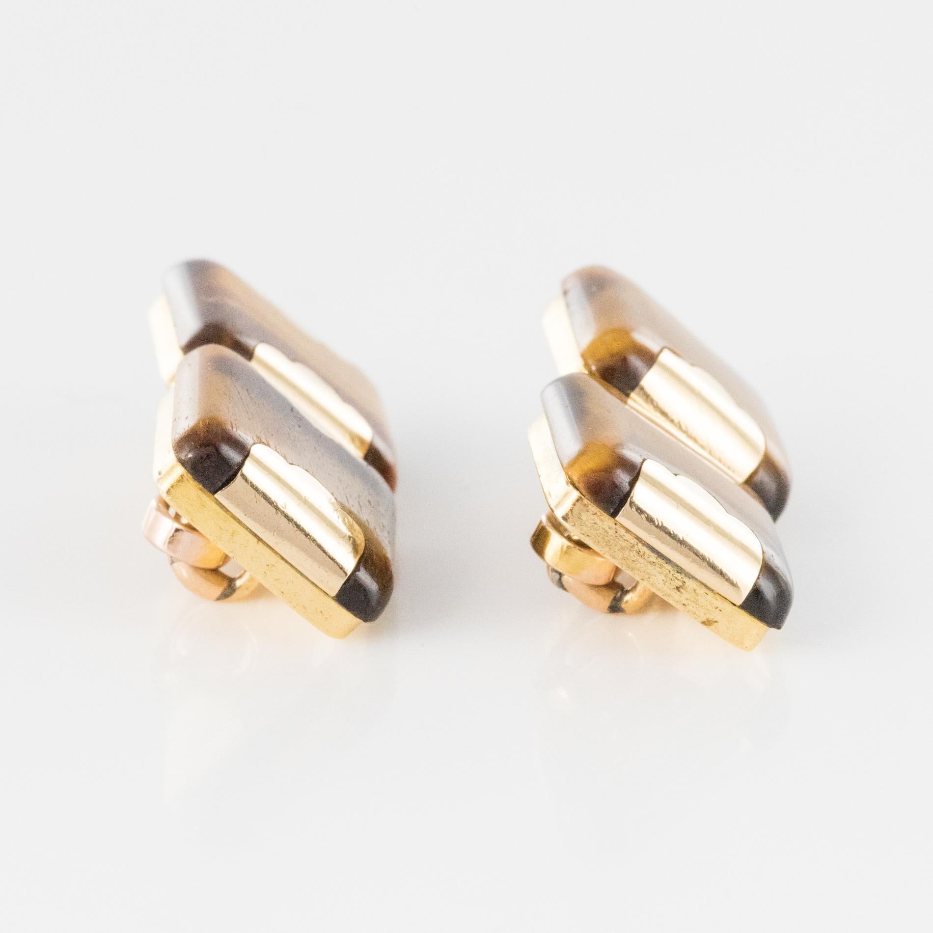 French 1920s Tiger's Eye 18 Karat Yellow Gold Cufflinks For Sale 2