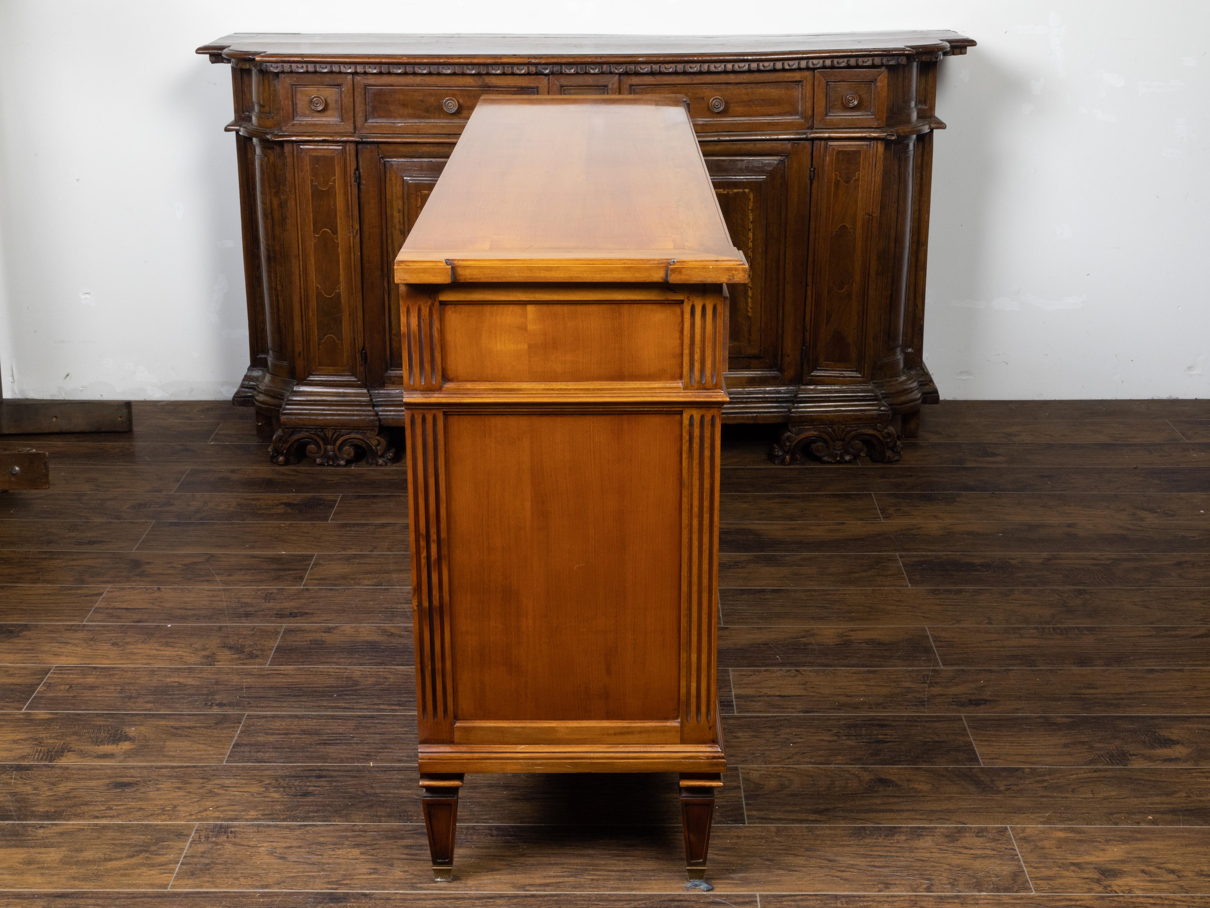 French 1920s Walnut Enfilade with Drawers over Doors and Fluted Side Posts 2