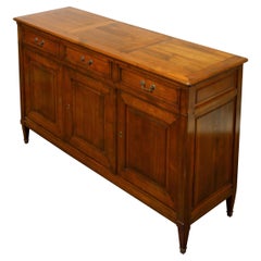 French 1920s Walnut Enfilade with Three Drawers over Three Doors, Tapered Legs