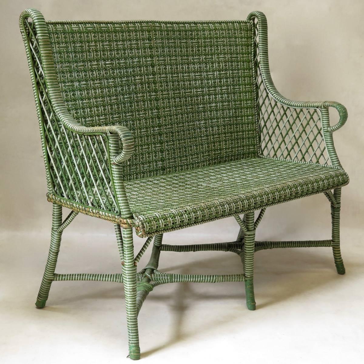 Woven French 1920s Wickerwork Settee and Two Armchairs