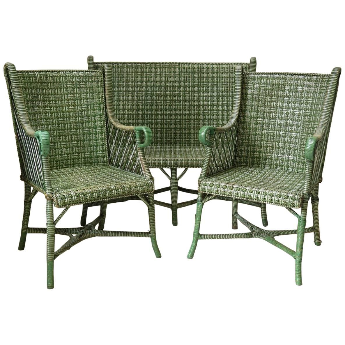 French 1920s Wickerwork Settee and Two Armchairs