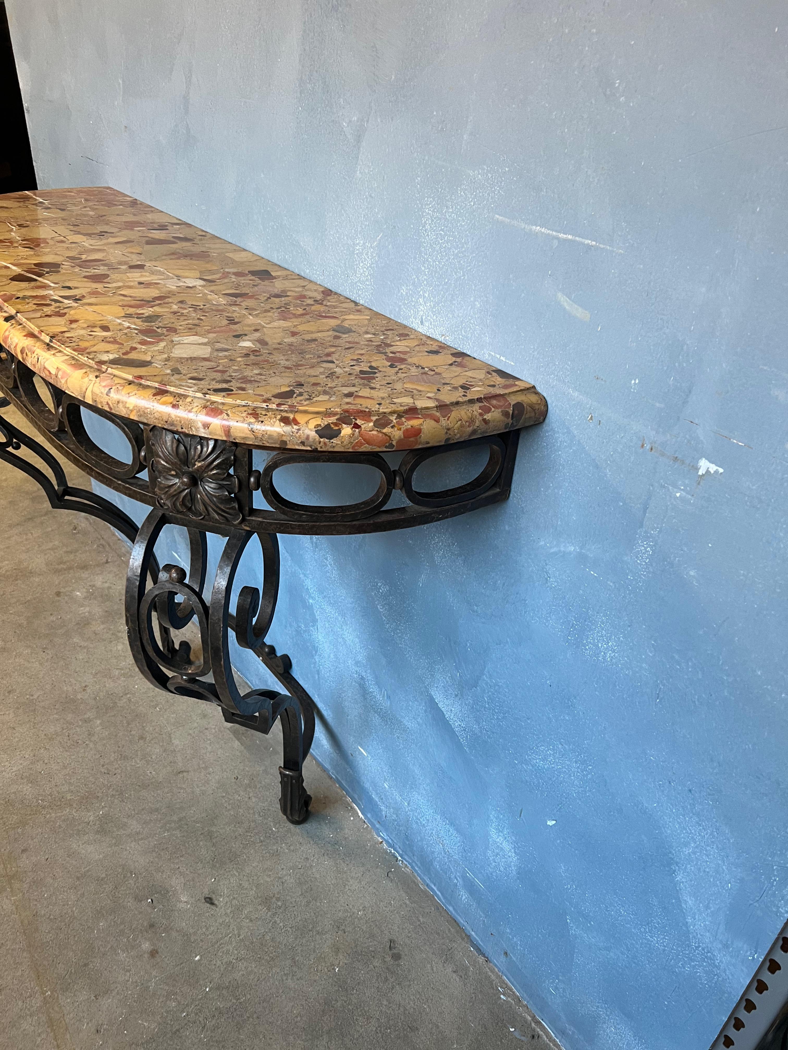 French 1920's Wrought Iron Console with Marble Top For Sale 6