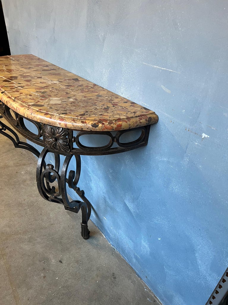 French 1920's Wrought Iron Console with Marble Top For Sale at 1stDibs