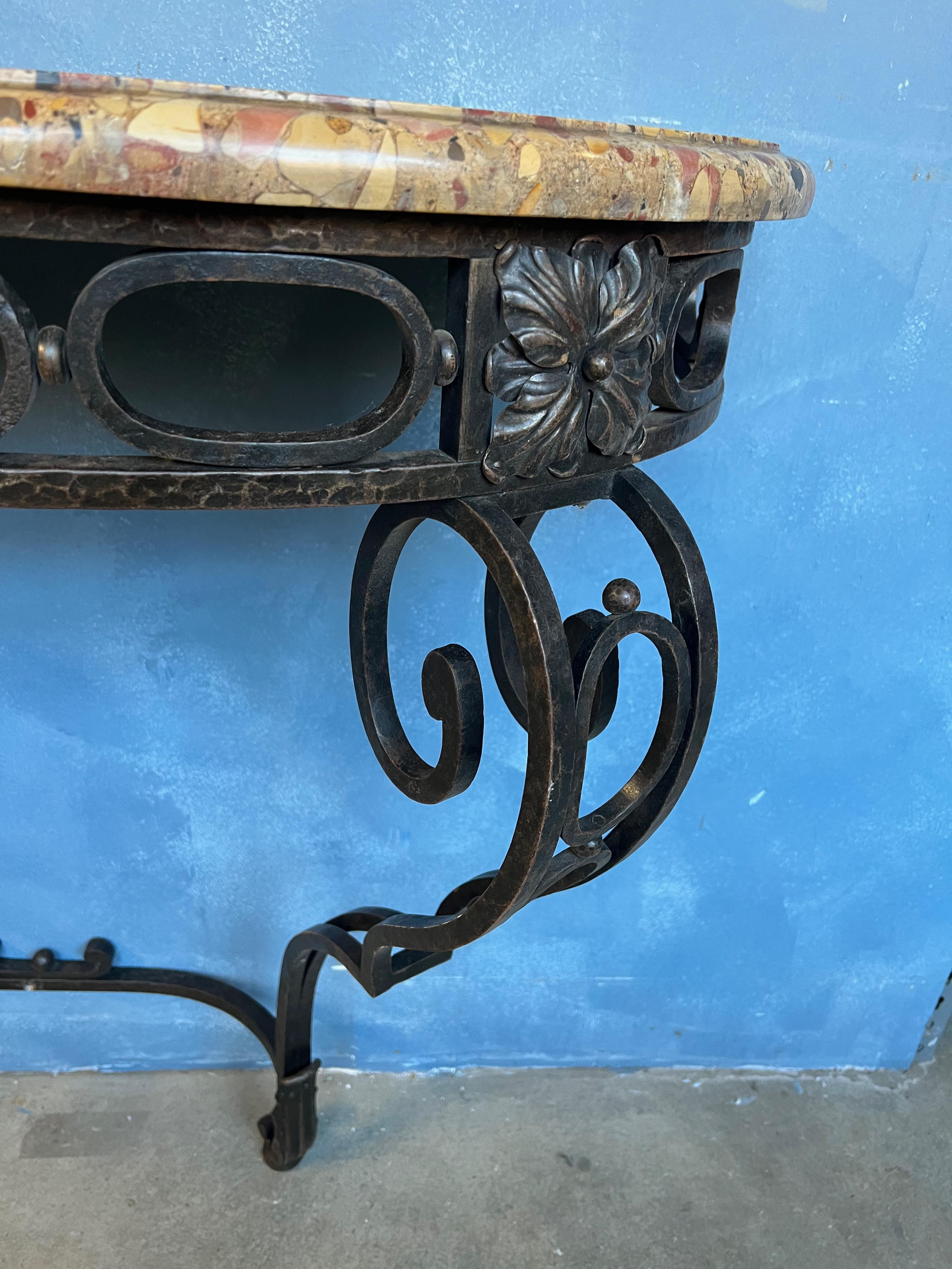 French 1920's Wrought Iron Console with Marble Top For Sale 1