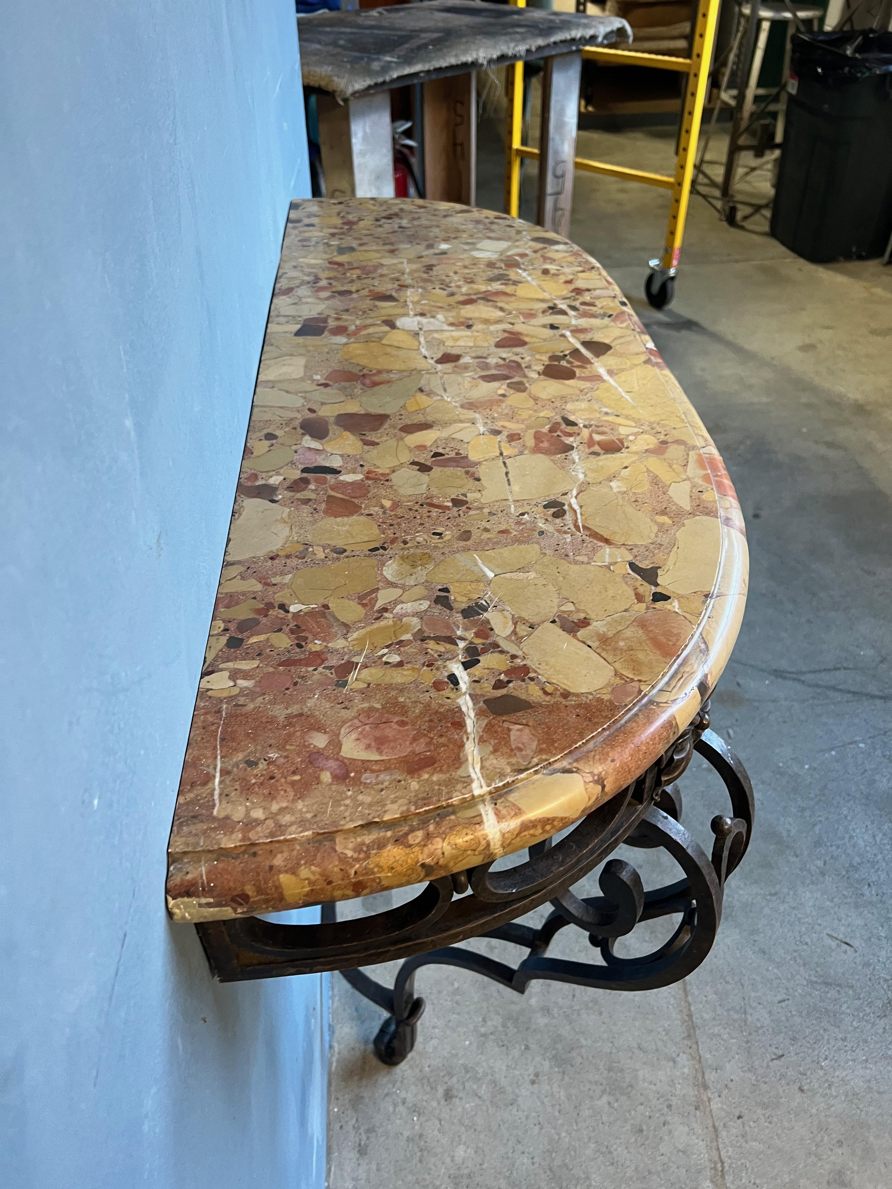 French 1920's Wrought Iron Console with Marble Top For Sale 2