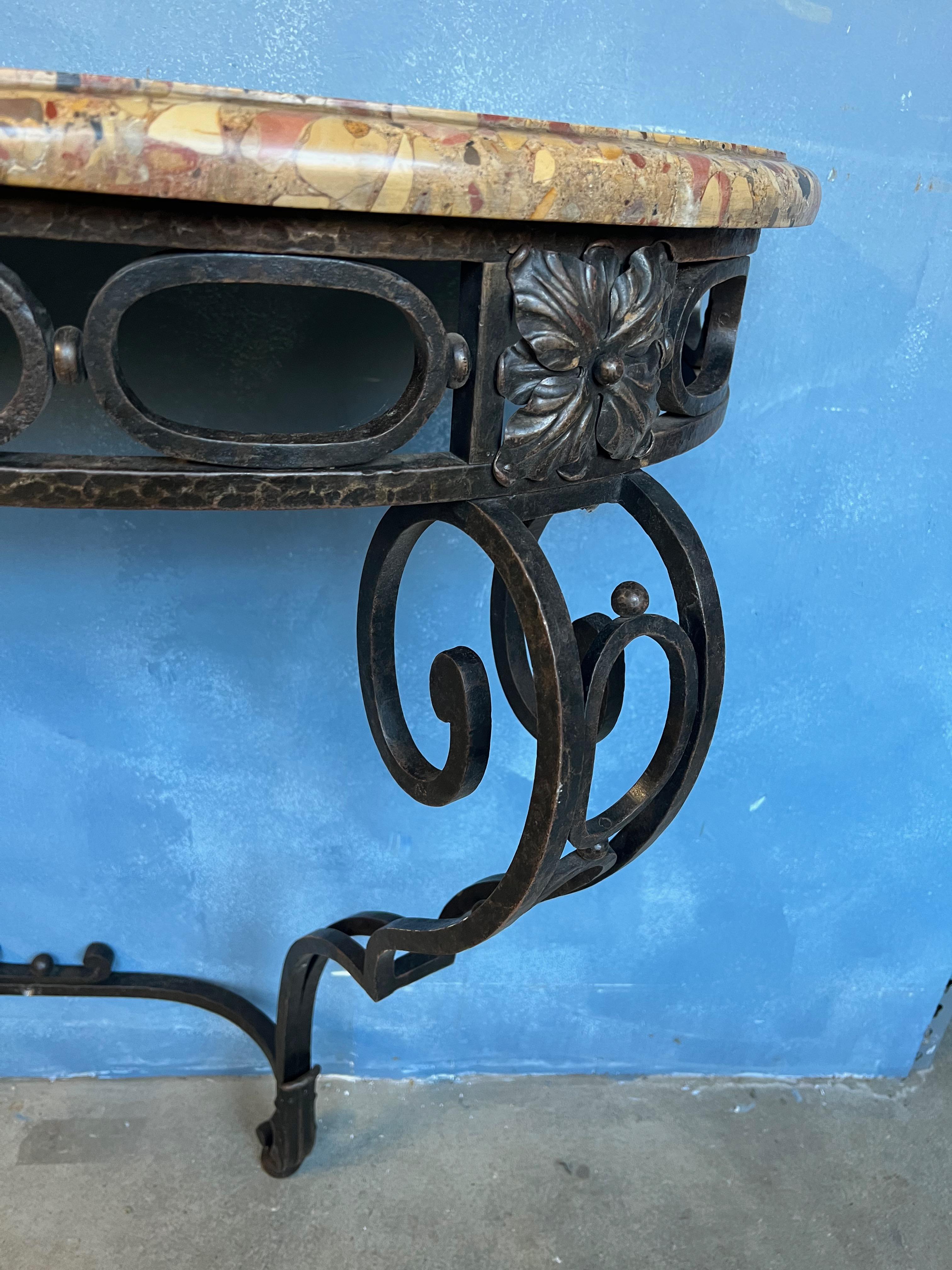 French 1920's Wrought Iron Console with Marble Top For Sale 4