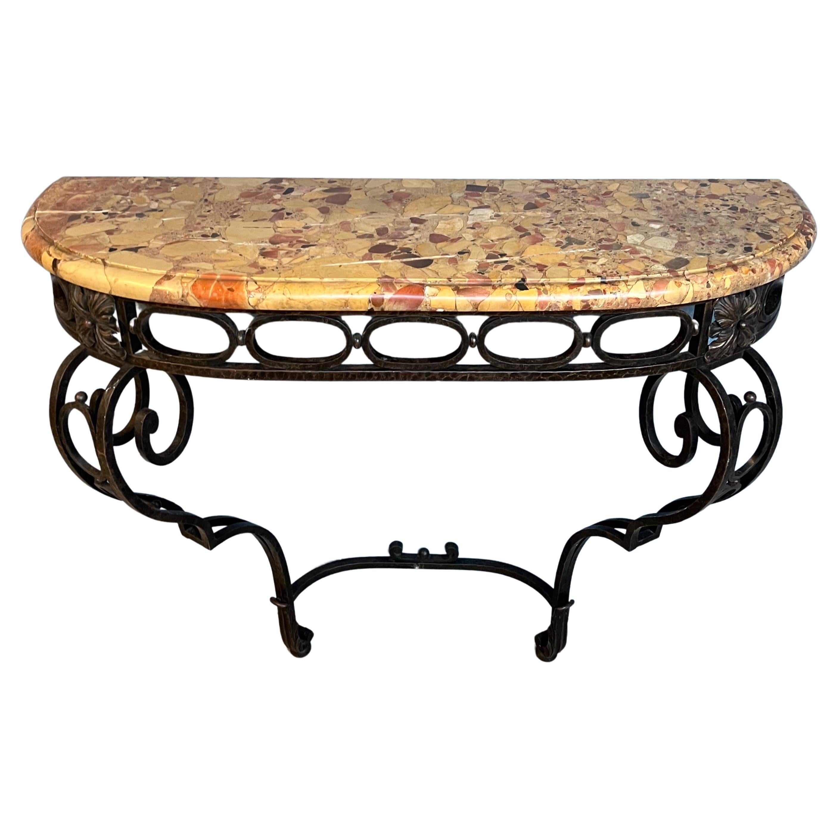 French 1920's Wrought Iron Console with Marble Top