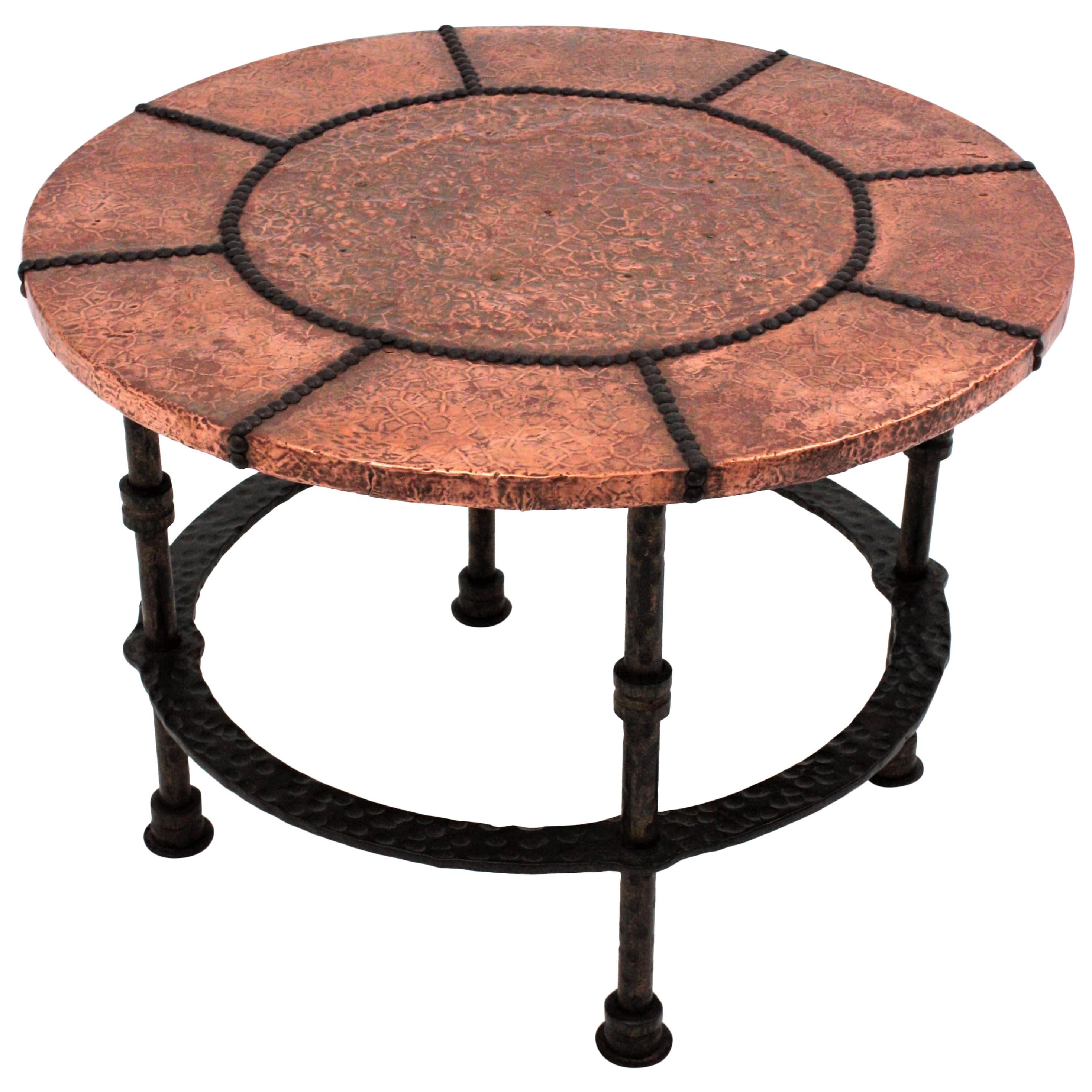 Handmade European Black Iron Round Side Table with Black Slate Top For