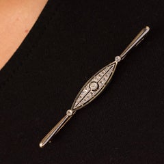 French 1920s Yellow White Gold Diamond Bar Brooch