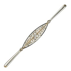 Antique French 1920s Yellow White Gold Diamond Bar Brooch