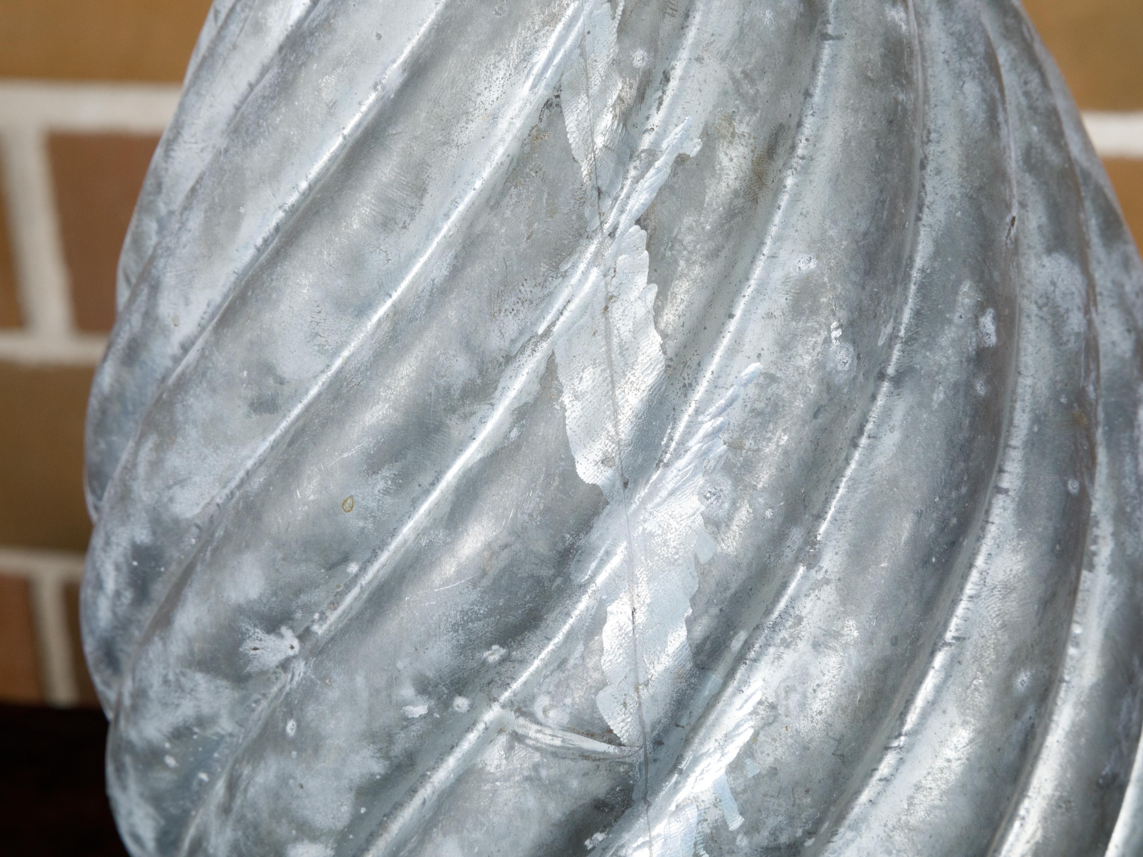 French 1920s Zinc Pinecone Shaped Decorative Element on Circular Lucite Base In Good Condition For Sale In Atlanta, GA