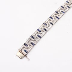 FRENCH 1925 Art-Deco Geometric Platinum Bracelet 18.34 Cwt Diamonds & Sapphires