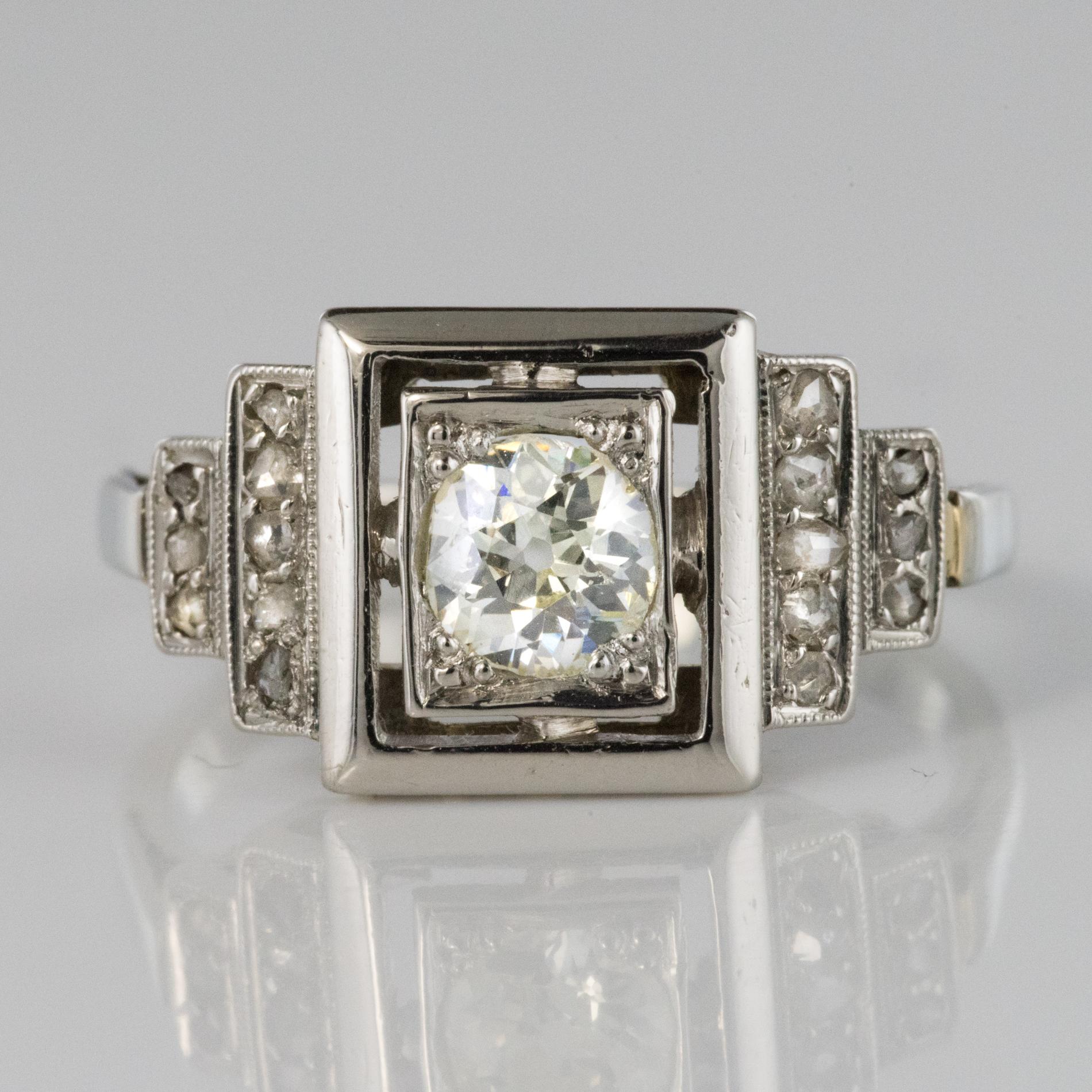 French 1925 Art Deco Platinum 18 Karat White Gold Diamond Ring 1