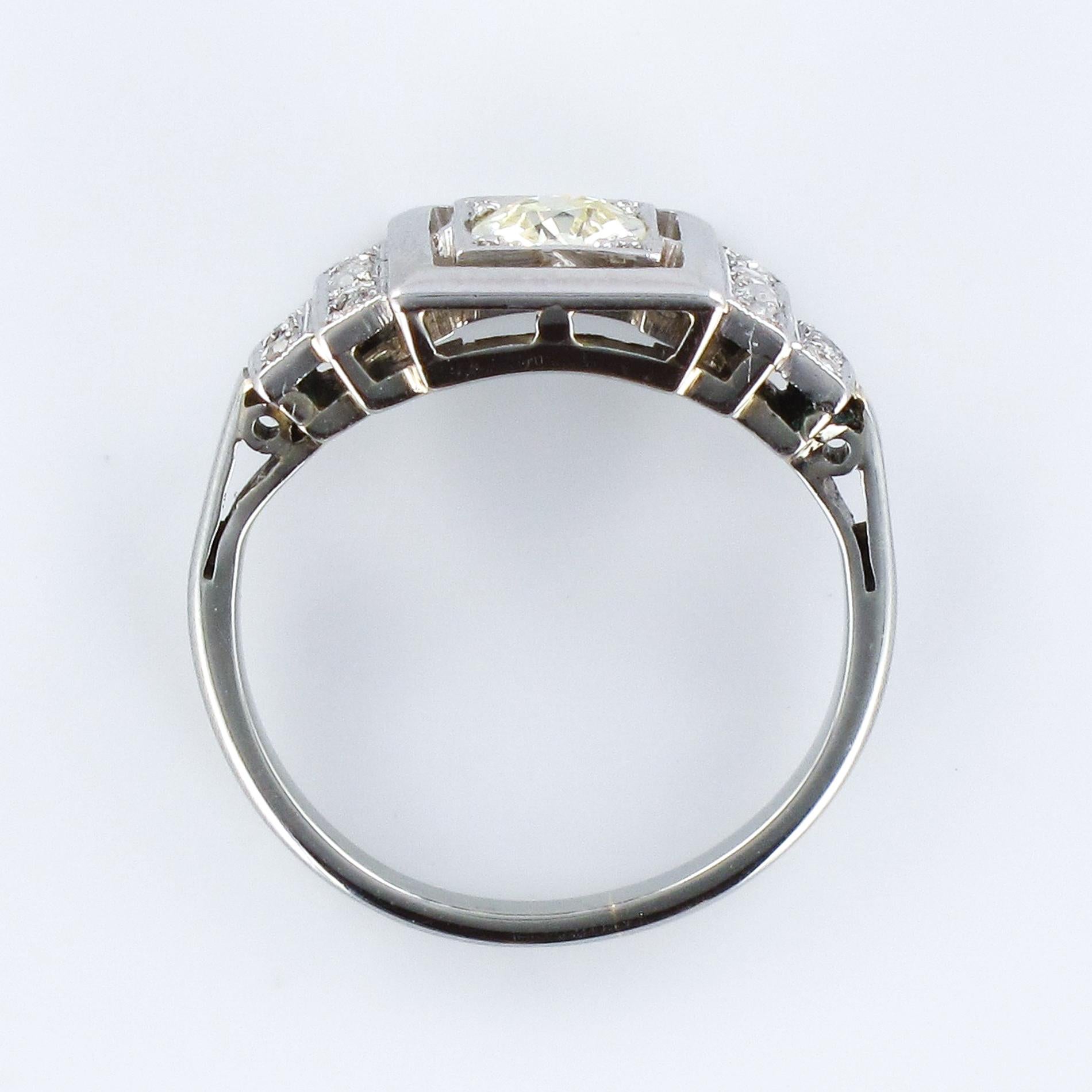 French 1925 Art Deco Platinum 18 Karat White Gold Diamond Ring 4