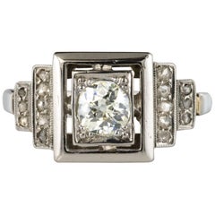 French 1925 Art Deco Platinum 18 Karat White Gold Diamond Ring