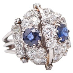 Bague cocktail Art déco française de 1925 avec saphirs et diamants de 4,88 carats