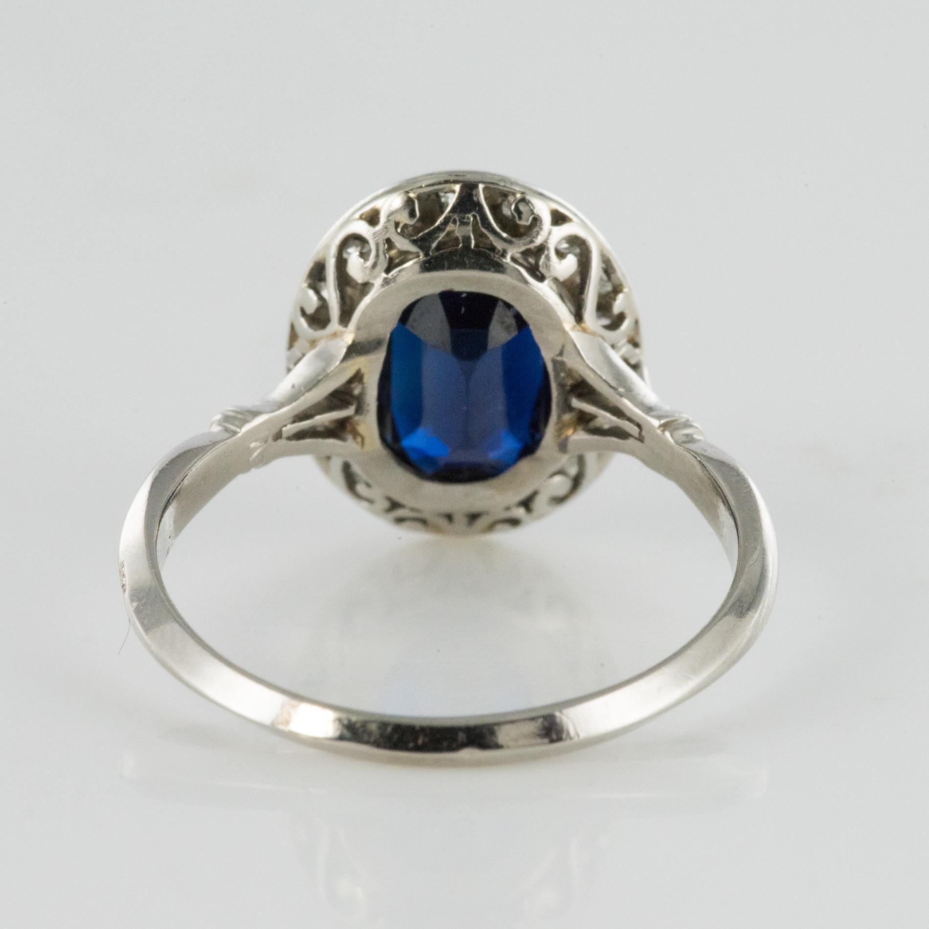 French 1925 Art Deco Sapphire Diamonds Platinum Oval Cluster Ring 6