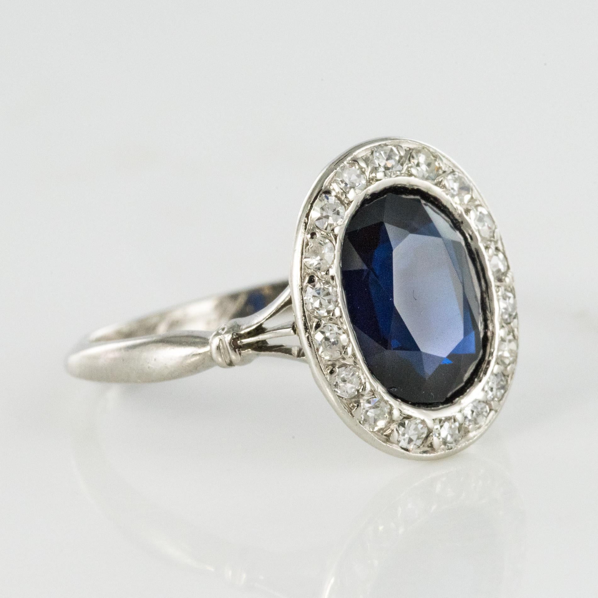 French 1925 Art Deco Sapphire Diamonds Platinum Oval Cluster Ring 5