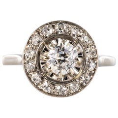 French 1925 Diamonds Platinum Art Deco Round Ring