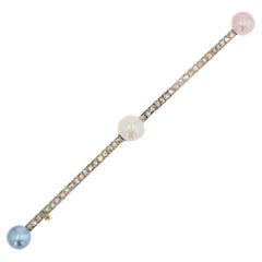 Antique French 1925 Mabé Cultured Pearl Diamonds 18 Karat Yellow Gold Platinum Brooch