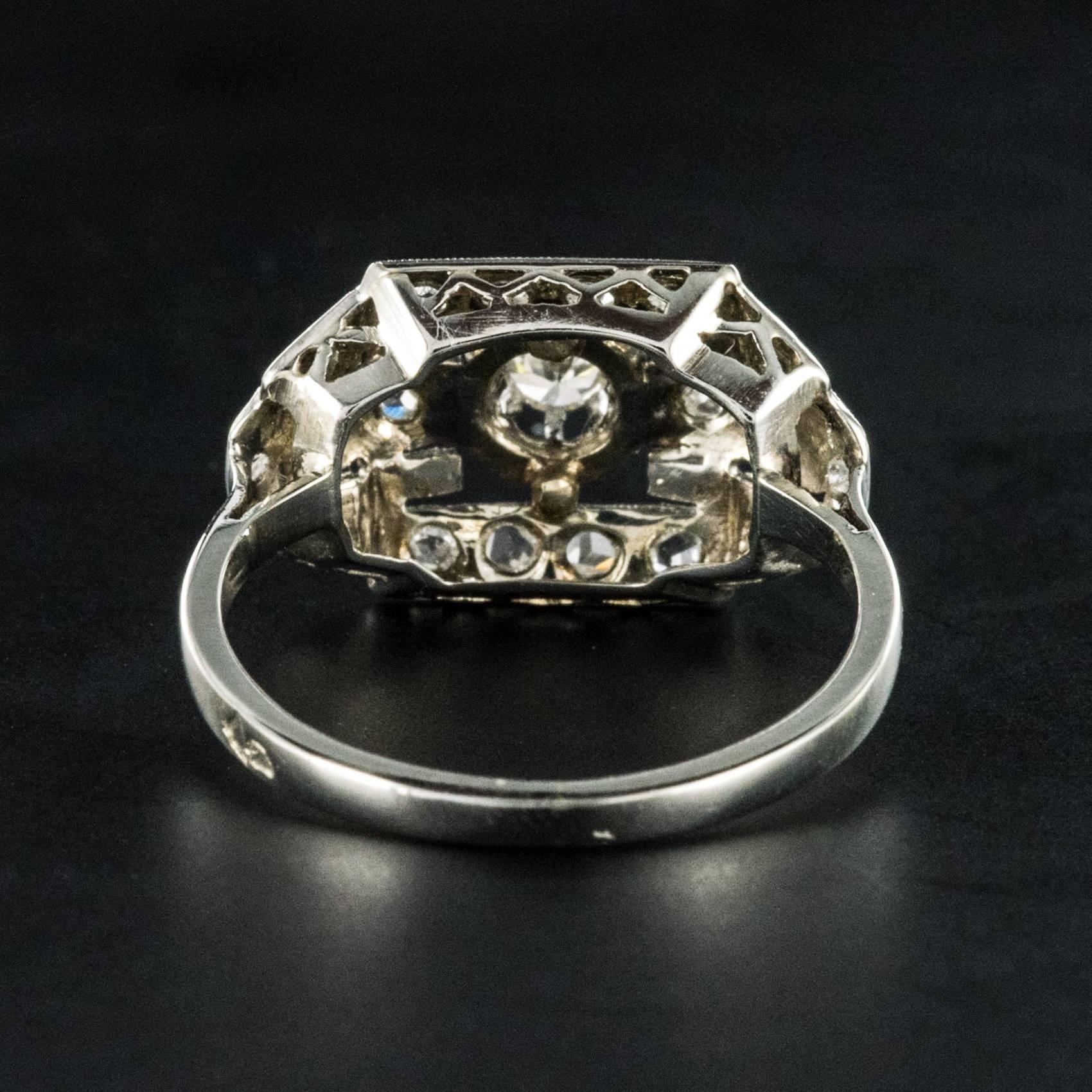 French 1925 Platinum 18 Karat White Gold Diamond Art Deco Ring 4