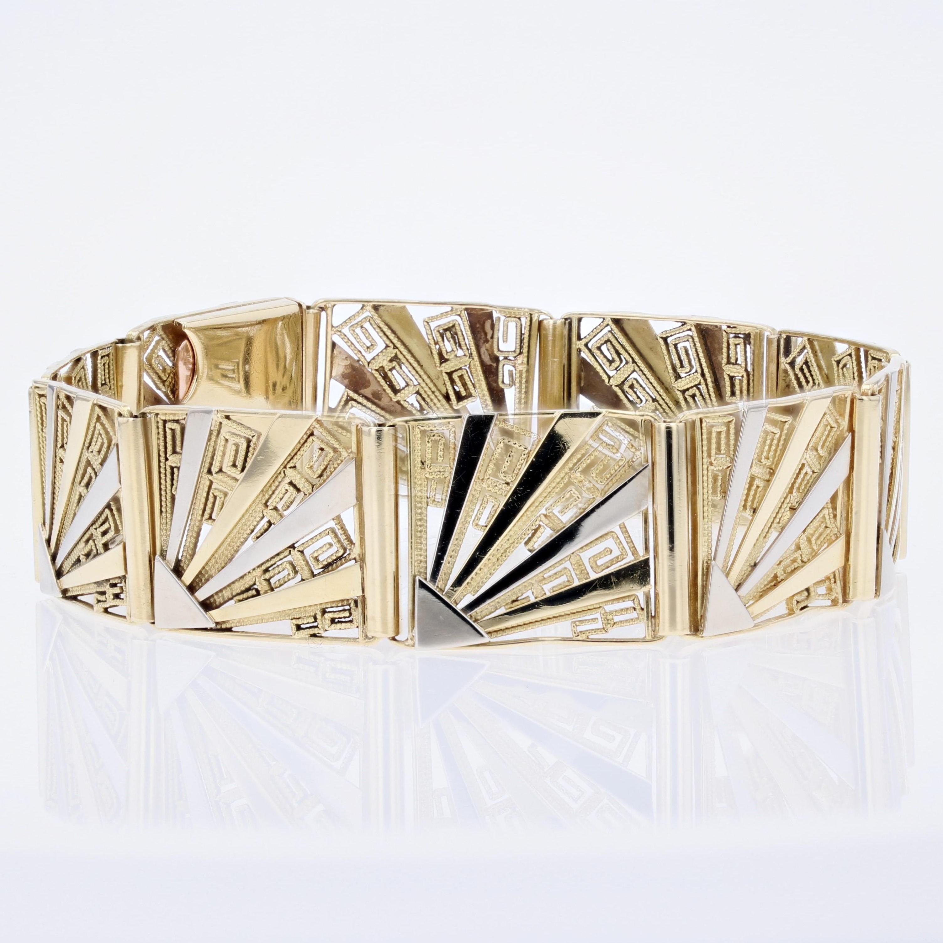 French 1925s 18 Karat Yellow White Gold Art Deco Bracelet For Sale 1