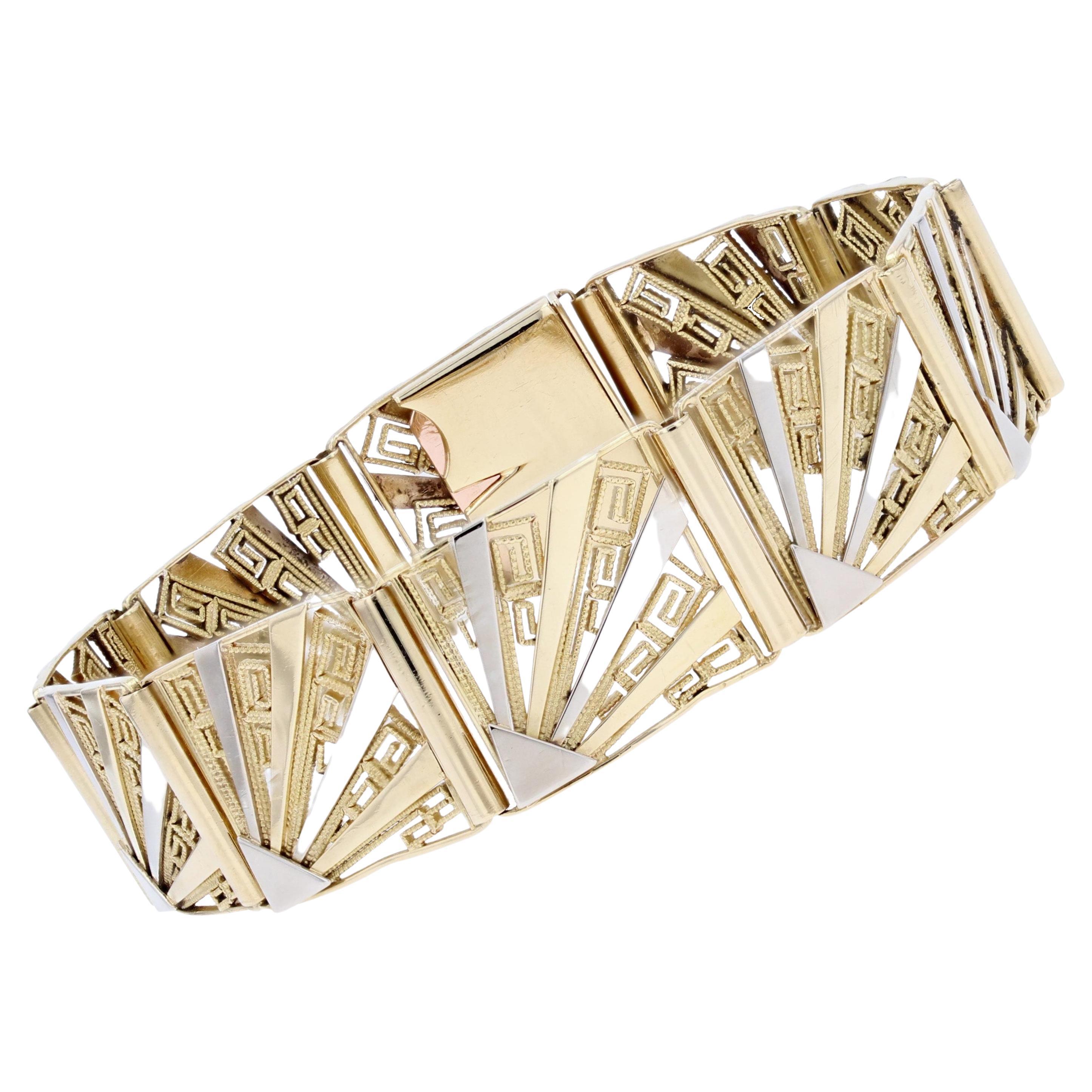 Französisch 1925er 18 Karat Gelbweißgold Art Deco-Armband im Angebot