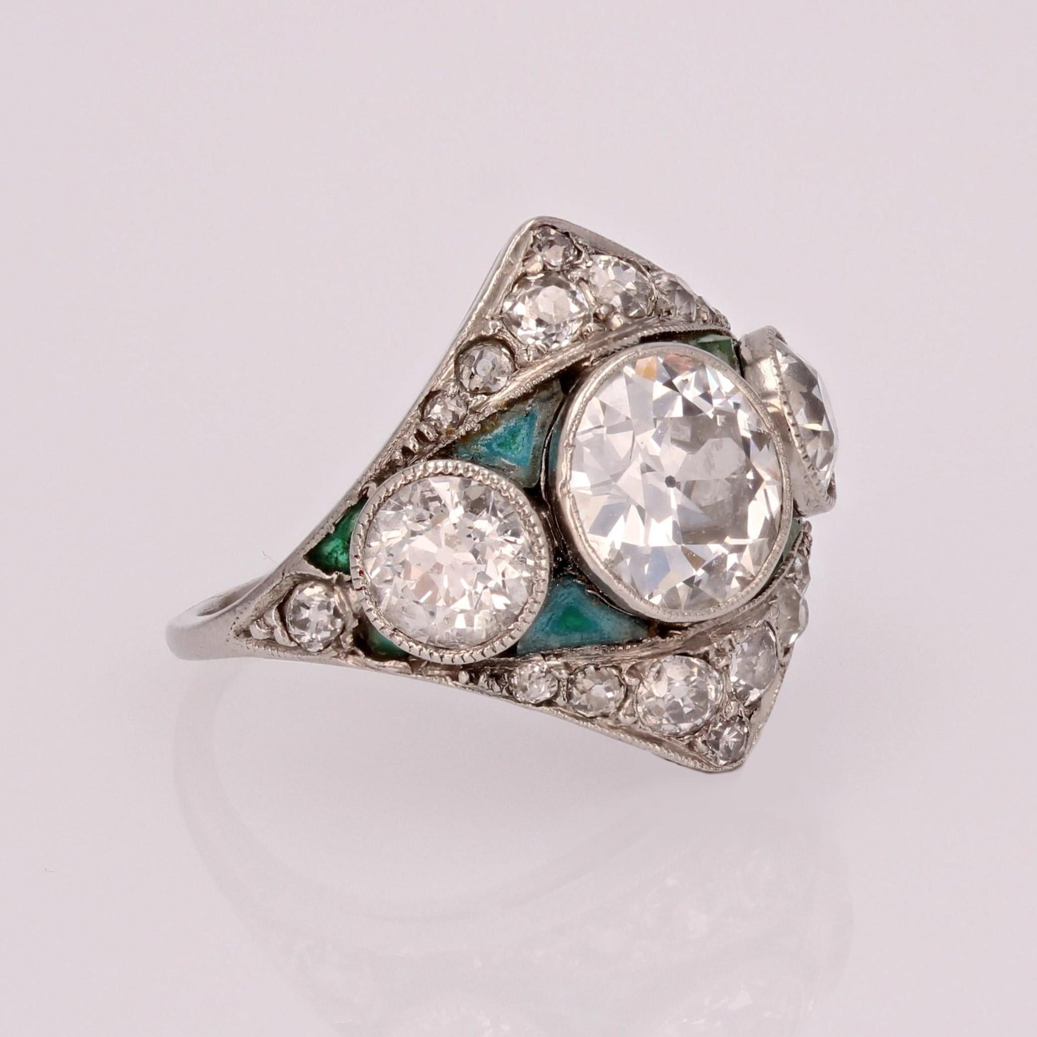 French 1925s 2.85 Carat Art Deco Diamond Platinum Trilogy Ring 6
