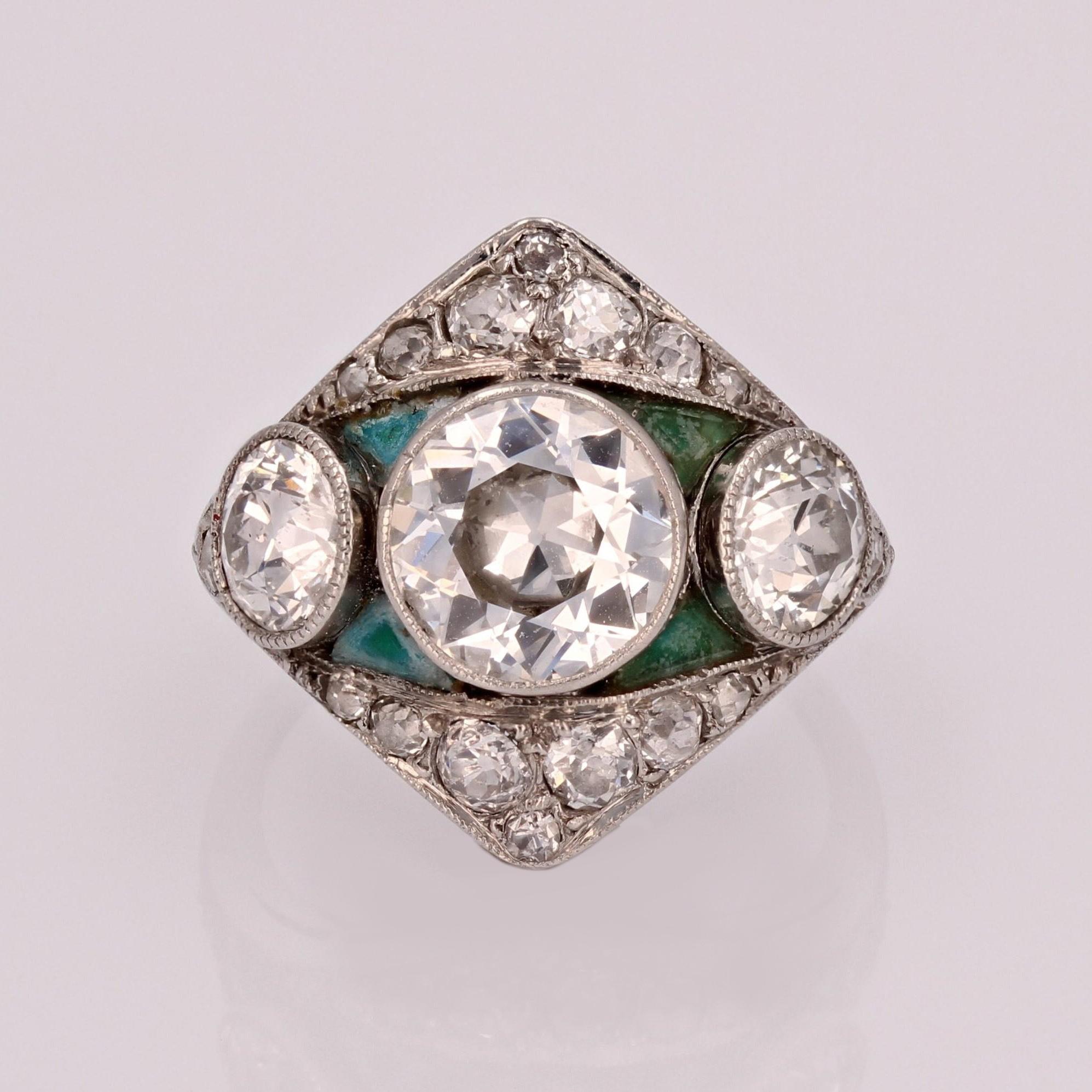 French 1925s 2.85 Carat Art Deco Diamond Platinum Trilogy Ring 11