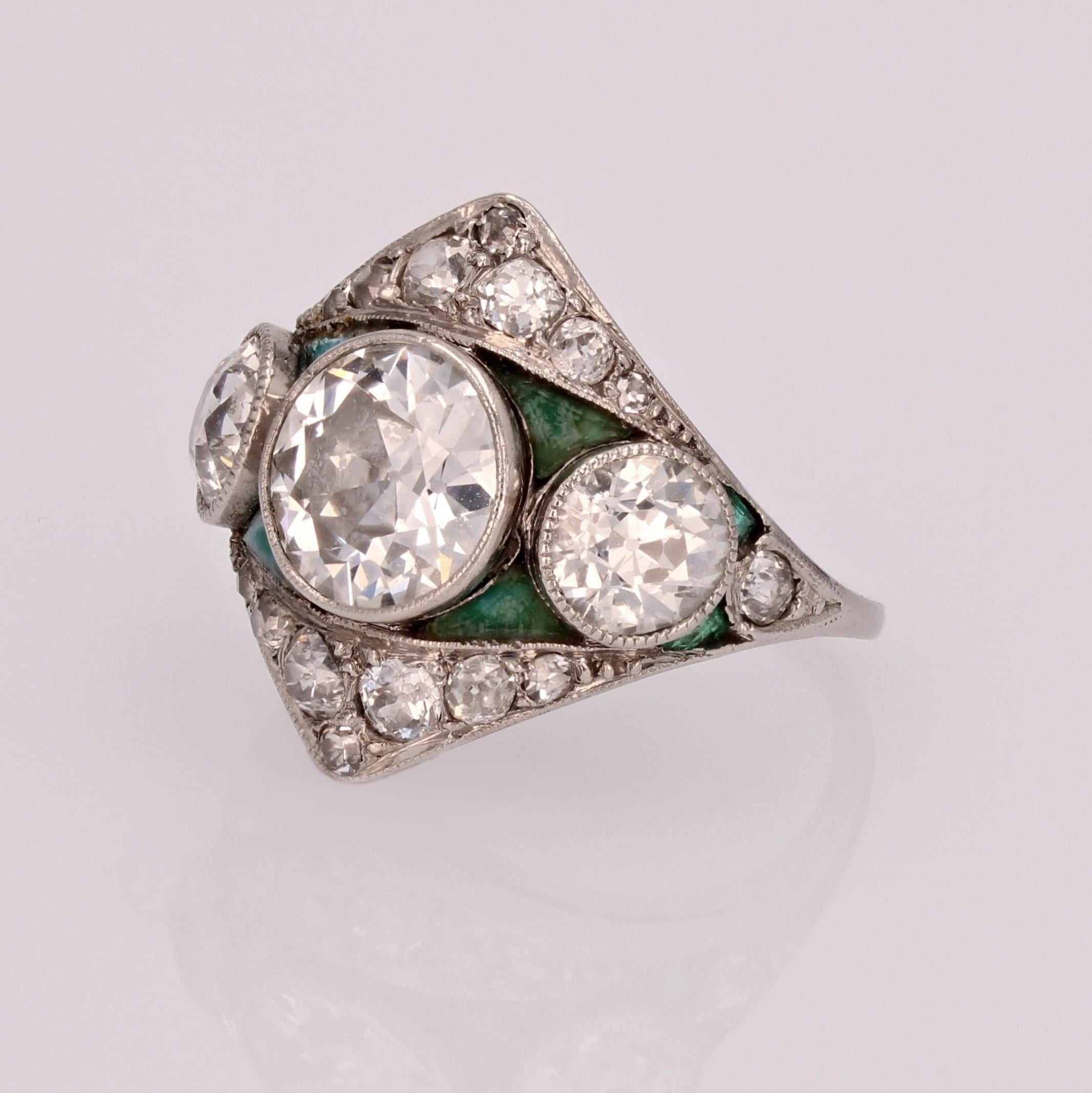 French 1925s 2.85 Carat Art Deco Diamond Platinum Trilogy Ring 3
