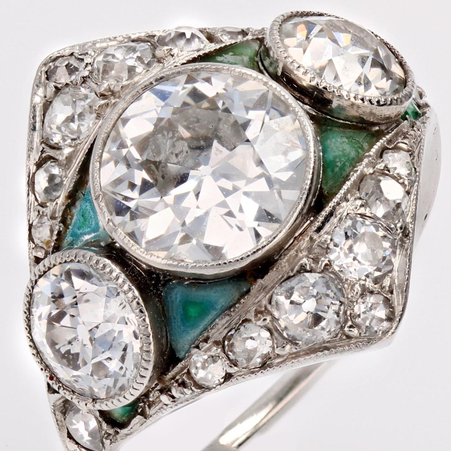 French 1925s 2.85 Carat Art Deco Diamond Platinum Trilogy Ring 4