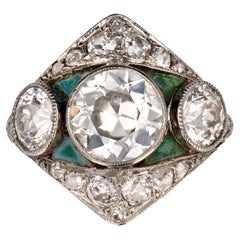 Antique French 1925s 2.85 Carat Art Deco Diamond Platinum Trilogy Ring