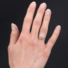 French 1925s Angel Skin Coral Diamonds 18 Karat White Gold Ring