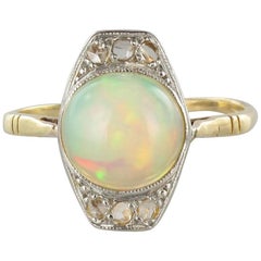 French 1925s Art Deco 1.37 Carat Opal Diamonds Ring French 1925s Art Deco 1.37 Carat Opal Diamonds Ring