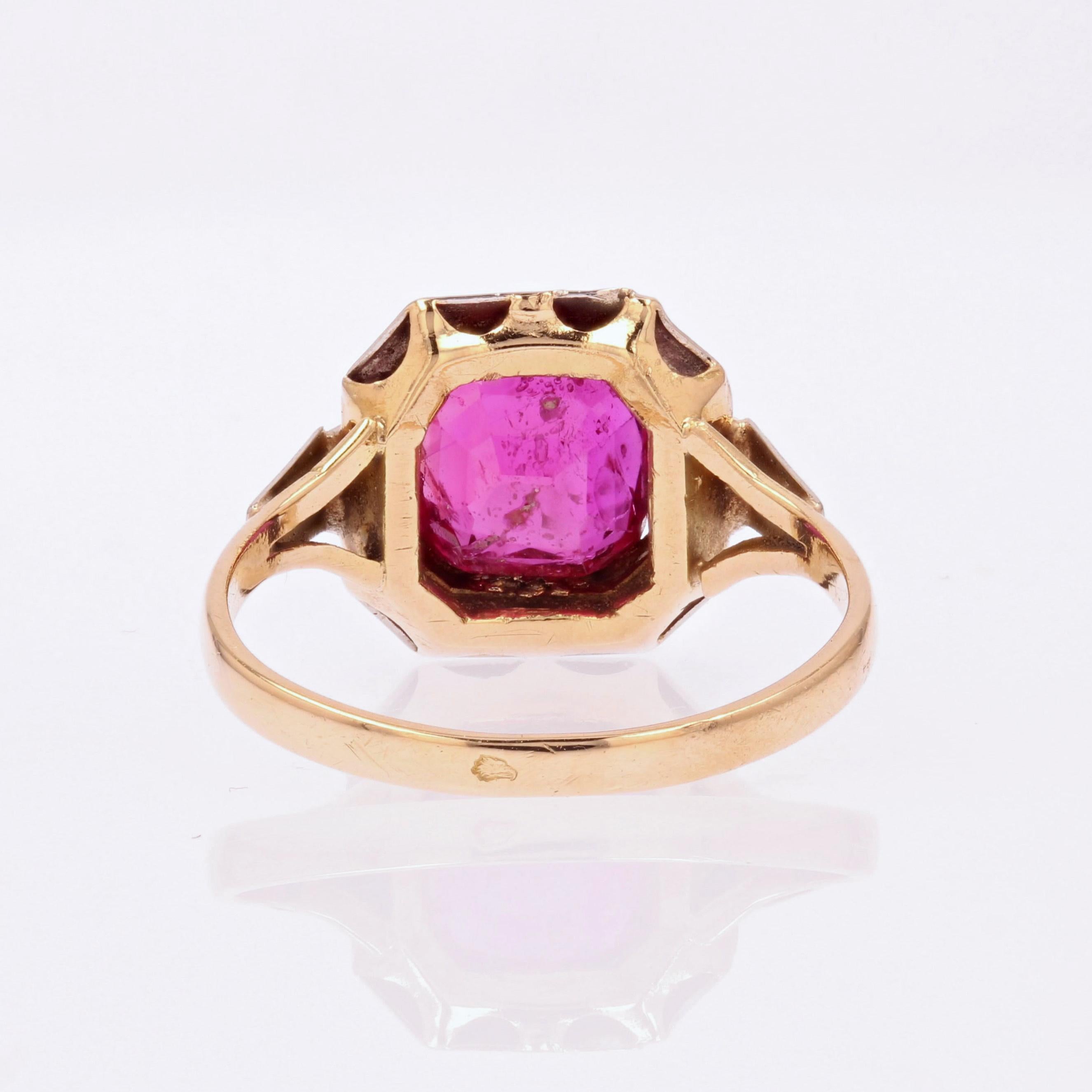 French 1925s Art Deco 2.30 Carats Ruby 18 Karat White and Yellow Gold Ring For Sale 12
