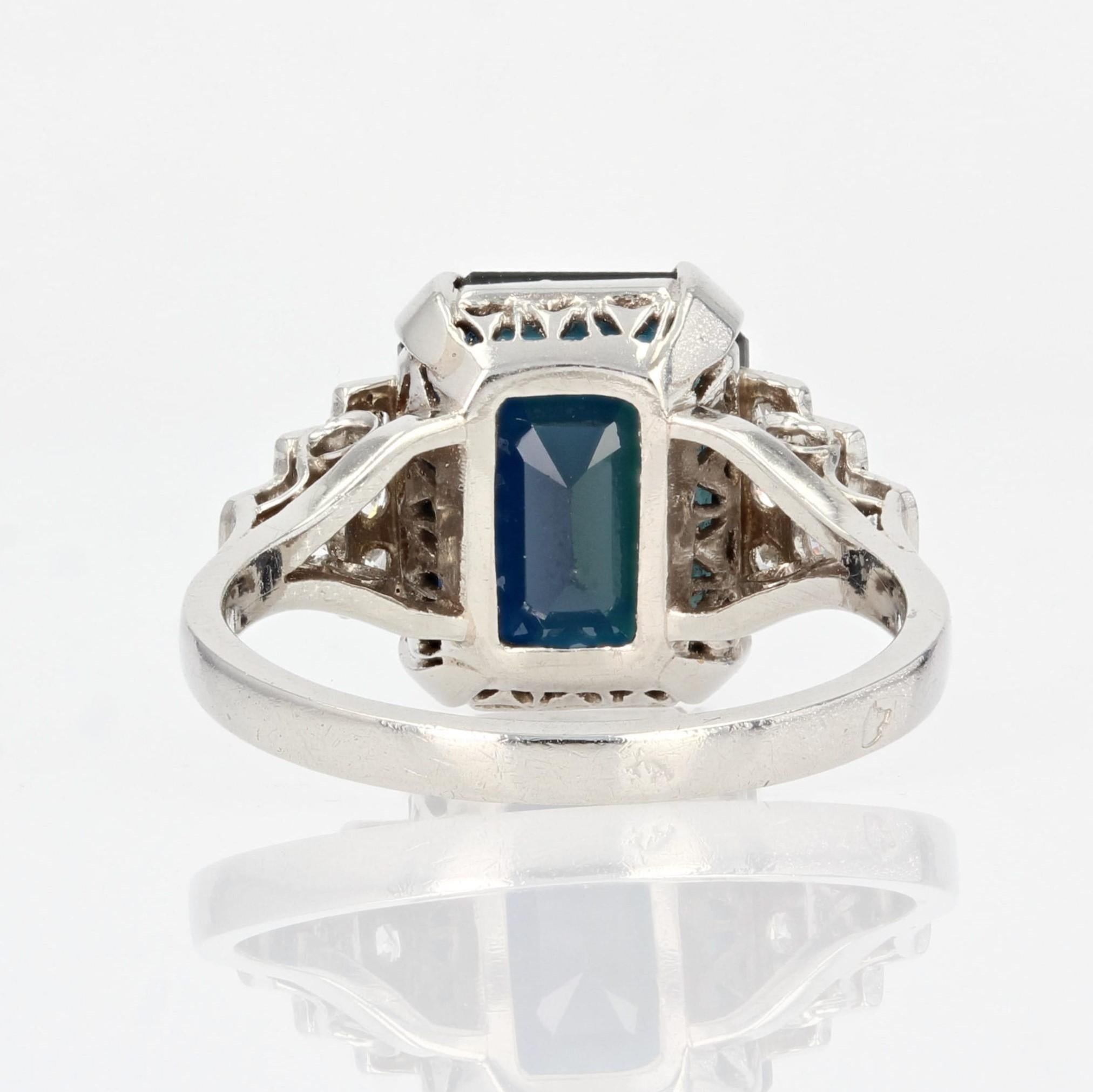 French, 1925s, Art Deco 5.60 Carat Sapphire Diamonds Platinum Ring 4