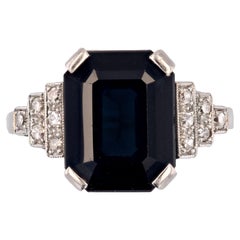 Bague Art dco en platine avec saphir de 5,60 carats, France, annes 1925