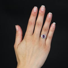 French 1925s Art Deco Amethyst Diamonds 18 Karat White Gold Ring