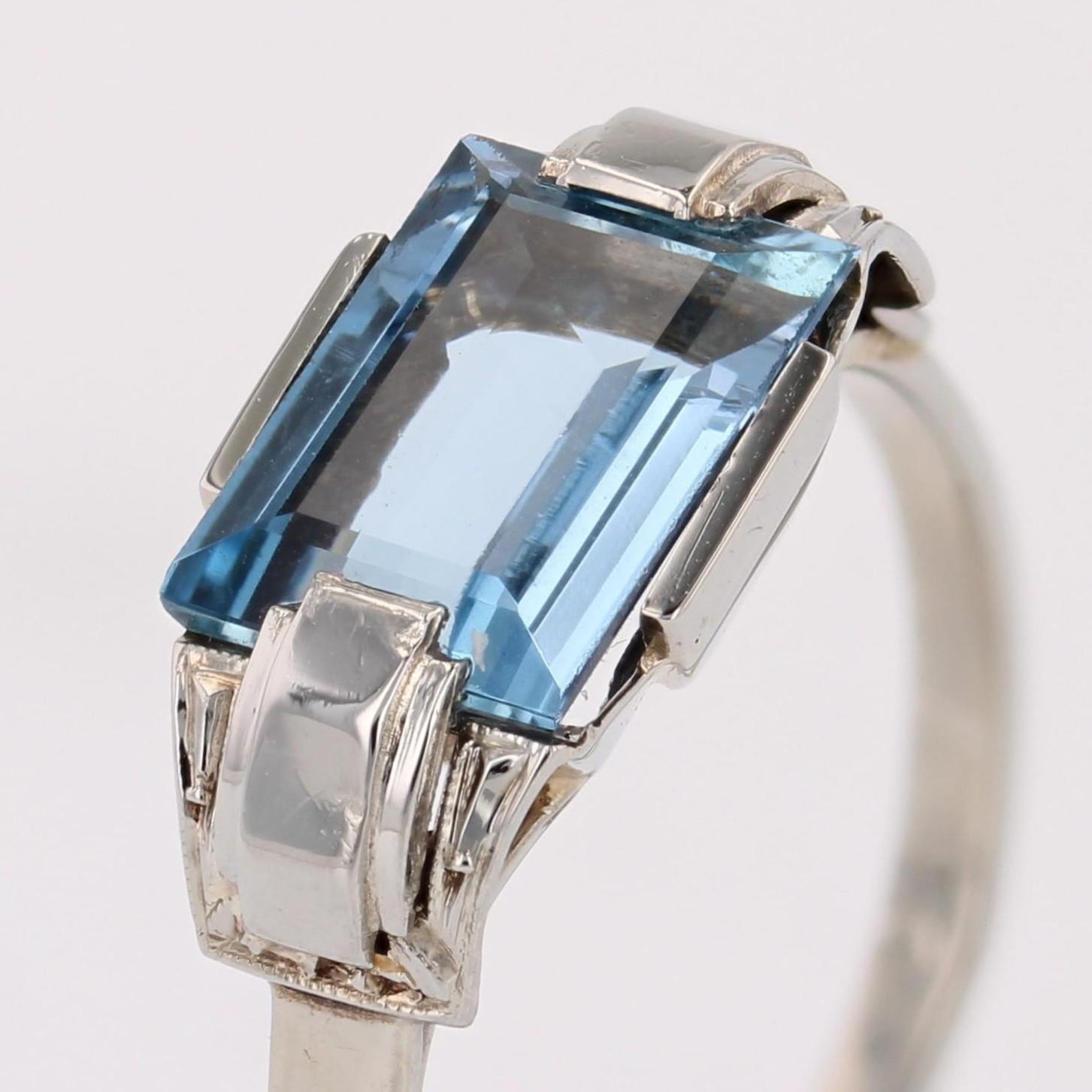 Anello francese Art Déco del 1925 con acquamarina in oro bianco 18 carati in vendita 5