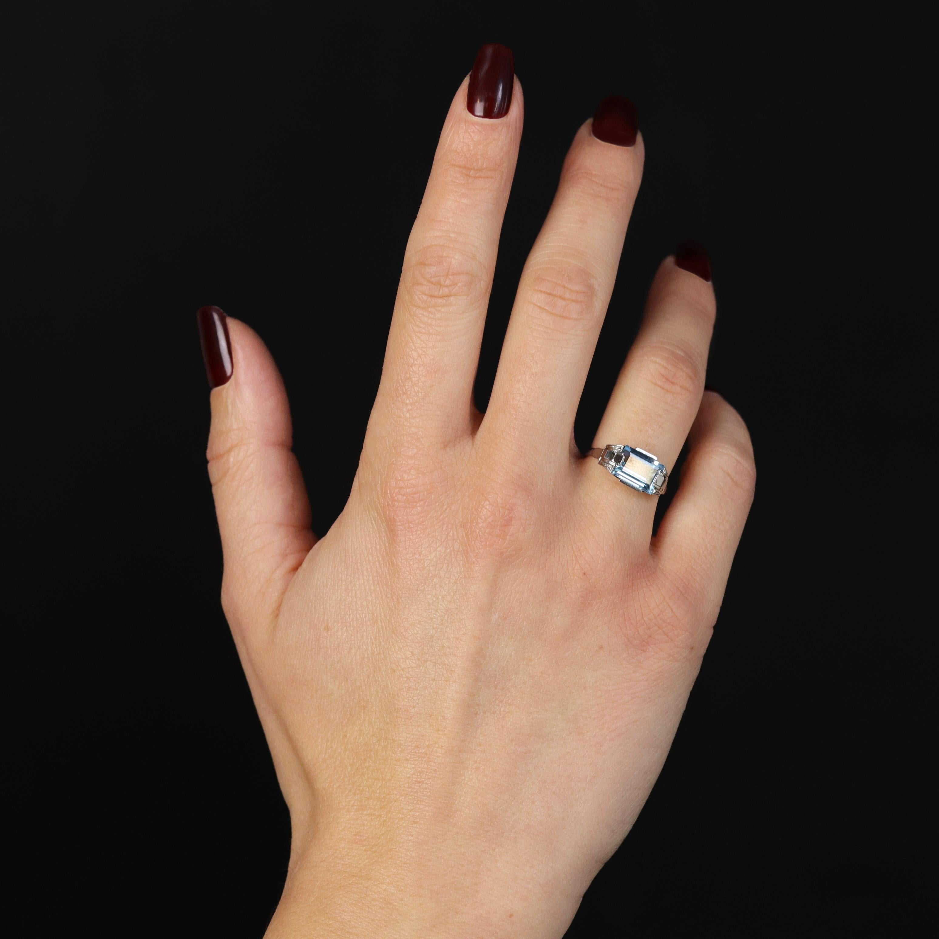 Anello francese Art Déco del 1925 con acquamarina in oro bianco 18 carati In condizioni buone in vendita a Poitiers, FR