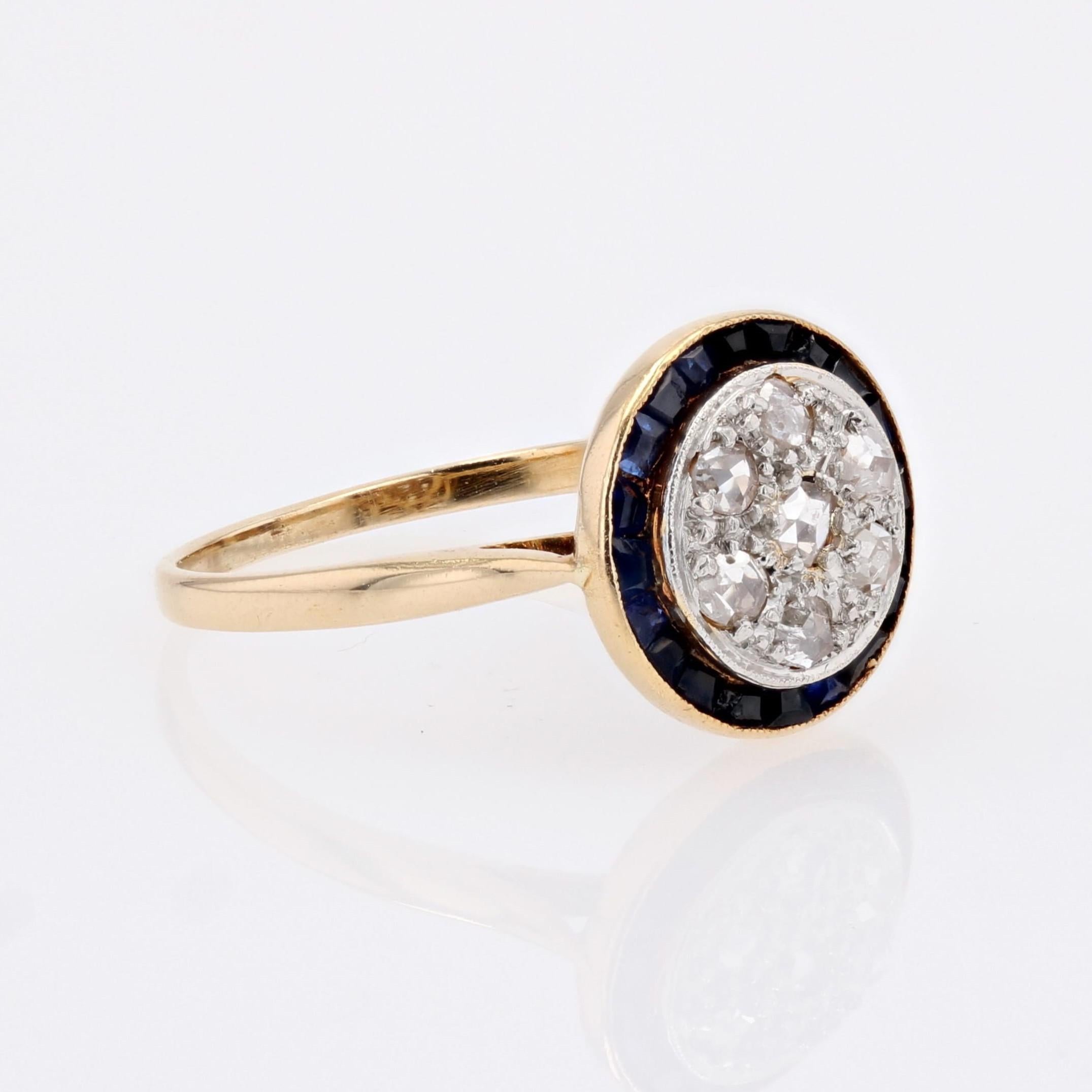French 1925s Art Deco Calibrated sapphires Diamonds 18 Karat Yellow Gold Ring 6